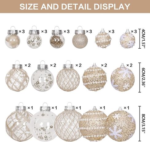 Super Holiday Christmas Ball Ornaments, 33PCS Champagne Clear Shatterproof Plastic Foam Ornaments Set for Hanging Xmas Tree Holiday Thanksgiving Party Decor. in Saudi Arabia