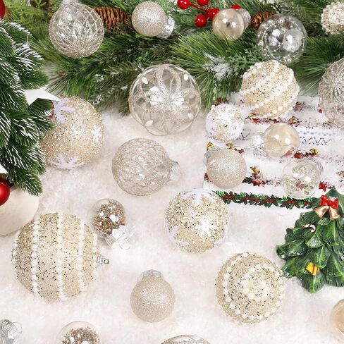 Super Holiday Christmas Ball Ornaments, 33PCS Champagne Clear Shatterproof Plastic Foam Ornaments Set for Hanging Xmas Tree Holiday Thanksgiving Party Decor. in Saudi Arabia