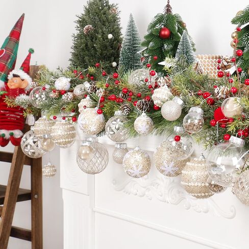 Super Holiday Christmas Ball Ornaments, 33PCS Champagne Clear Shatterproof Plastic Foam Ornaments Set for Hanging Xmas Tree Holiday Thanksgiving Party Decor. in Saudi Arabia