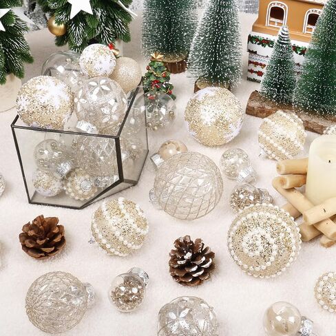 Super Holiday Christmas Ball Ornaments, 33PCS Champagne Clear Shatterproof Plastic Foam Ornaments Set for Hanging Xmas Tree Holiday Thanksgiving Party Decor. in Saudi Arabia