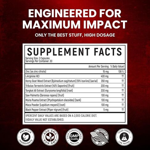 Premium Male Enhancement | Rapid Acting Blood Flow Support | Bigger, Rock Hard, Longer | 117% Higher Dosage for Maximum Results | California Manufactured, 3rd Party Tested – 90 Caps in Saudi Arabia
