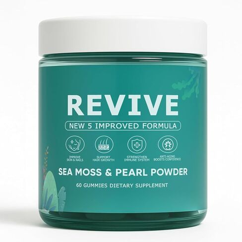 Revive Hair Gummies، Balmbare Revive Gummies للشعر، مع طحالب البحر الأيرلندية العضوية، مسحوق اللؤلؤ المتوهج، فيتامين C/E، الصبار، 60 قطعة in Kuwait