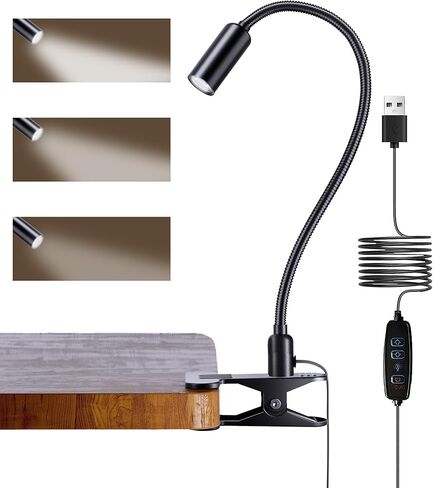 JHD LED Desk Lamp with Clamp - Adjustable 3 Color Modes 10 Brightness Level Table Lamp, USB Eye Caring Flexible Gooseneck Desk Light for Home Office, Dorm Room, Reading, Nail, Clip On Light, Black in Saudi Arabia