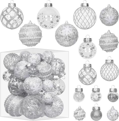 Super Holiday Christmas Ball Ornaments, 33PCS Champagne Clear Shatterproof Plastic Foam Ornaments Set for Hanging Xmas Tree Holiday Thanksgiving Party Decor. in Saudi Arabia