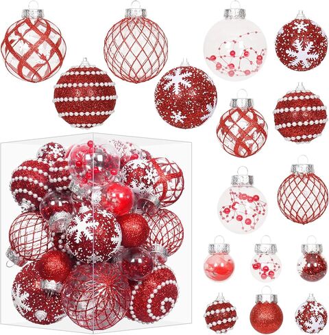 Super Holiday Christmas Ball Ornaments, 33PCS Champagne Clear Shatterproof Plastic Foam Ornaments Set for Hanging Xmas Tree Holiday Thanksgiving Party Decor. in Saudi Arabia