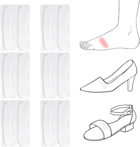 6 Pairs Sandal Strap Cushion Strips, Transparent Self-Adhesive Heel Liners Anti-Slip Heel Strap Cushion Pads for Shoes Too Big Slipping Rubbing in Saudi Arabia
