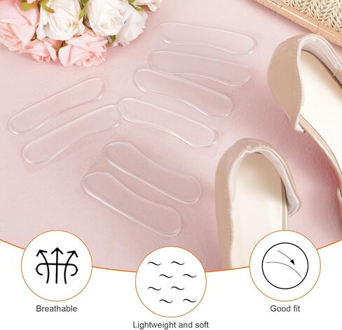 6 Pairs Sandal Strap Cushion Strips, Transparent Self-Adhesive Heel Liners Anti-Slip Heel Strap Cushion Pads for Shoes Too Big Slipping Rubbing in Saudi Arabia