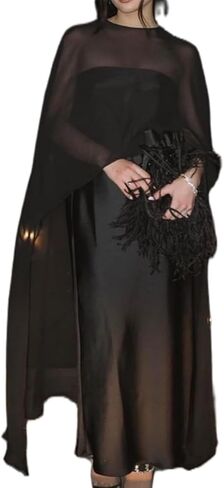 Chiffon Cape for Women Sheer Mesh Shawl Wraps Tulle Bridal Flowy Capelets for Evening Dress Crop Cover Up Poncho in Saudi Arabia