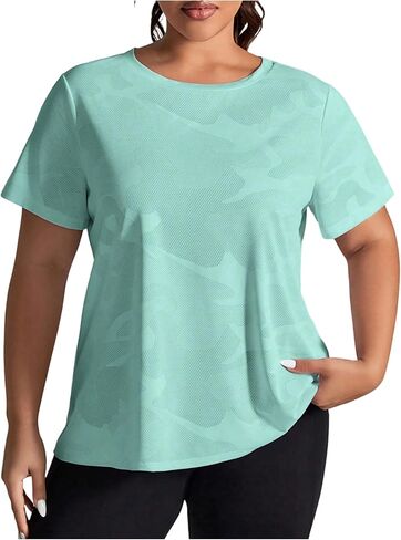 OYOANGLE Women's Plus Size Short Sleeve Workout Top Camo Print Breathable Athletic Yoga Gym Tshirts in Saudi Arabia