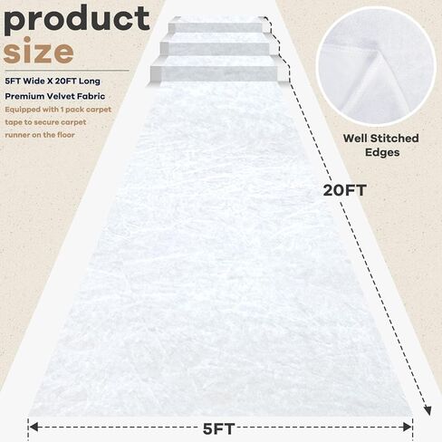 White Aisle Runner for Wedding Ceremony Velvet Aisle Runner Rug 5x20FT Carpet Runner for Parties Wedding Carpet Runner Runway Rustic Walkway Rug for Hallway Prom Party Aisle Ornament in Saudi Arabia