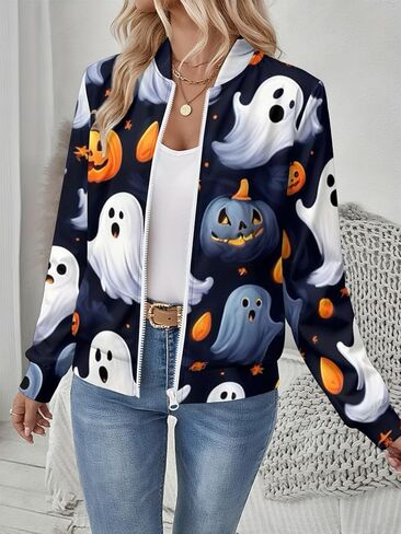 Women's Zip Jacket Christmas Coat Round Neck Front Pocket Sweater Lightweight Casual Street Style Autumn Winter Sweatshirt in Saudi Arabia