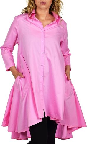 Dare2BStylish Hi Low Button Down A Line Swing Dress Shirt أعلى ريج ومقاسات كبيرة in Kuwait