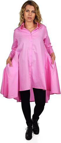 Dare2BStylish Hi Low Button Down A Line Swing Dress Shirt أعلى ريج ومقاسات كبيرة in Kuwait
