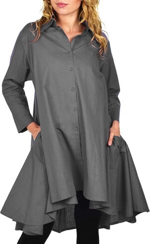 Dare2BStylish Hi Low Button Down A Line Swing Dress Shirt أعلى ريج ومقاسات كبيرة in Kuwait