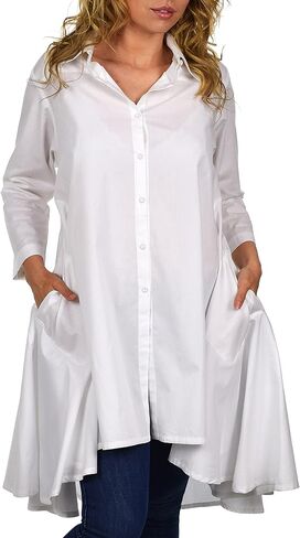 Dare2BStylish Hi Low Button Down A Line Swing Dress Shirt أعلى ريج ومقاسات كبيرة in Kuwait