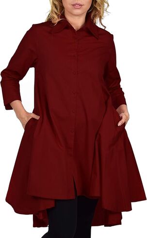 Dare2BStylish Hi Low Button Down A Line Swing Dress Shirt أعلى ريج ومقاسات كبيرة in Kuwait