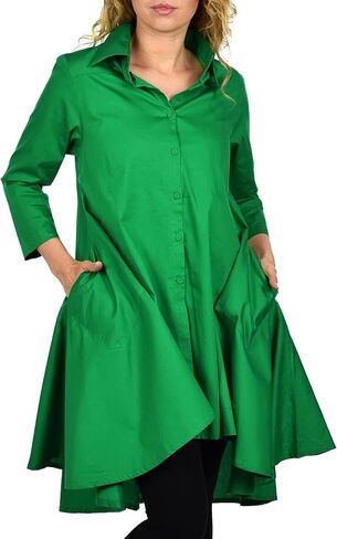 Dare2BStylish Hi Low Button Down A Line Swing Dress Shirt أعلى ريج ومقاسات كبيرة in Kuwait