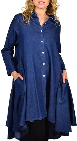 Dare2BStylish Hi Low Button Down A Line Swing Dress Shirt أعلى ريج ومقاسات كبيرة in Kuwait