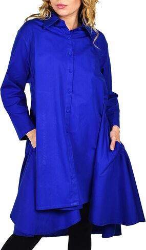 Dare2BStylish Hi Low Button Down A Line Swing Dress Shirt أعلى ريج ومقاسات كبيرة in Kuwait
