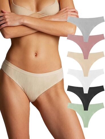 6 PCS Ribbed Low Rise Seamless Thong Set, Women Soft Stretch Light Feel Invisible Wicking Underwear in Saudi Arabia