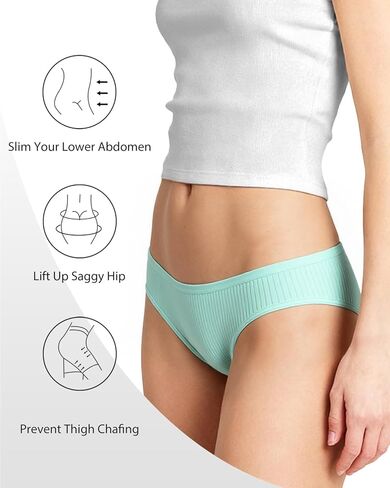 9-PACK سراويل داخلية نسائية مضلعة ناعمة منخفضة الارتفاع بدون خياطة، ثونج قطن للسيدات ناعم ومثير in Saudi Arabia