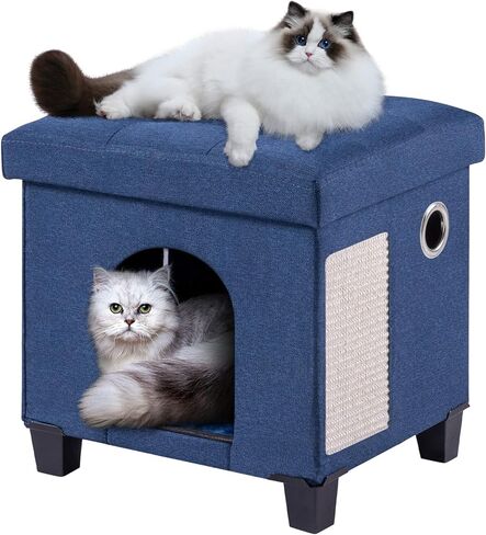 BRIAN & DANY Foldable Cat Bed for Indoor Cats, Large Cat Cube for Pet Cat House with Cat Scratch Board & Cat Ball, 17.7 x 14.8 x 15 inches, Grey in Saudi Arabia