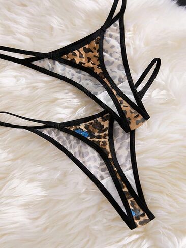 Animal Print Thong Panties 5-Pack - Soft Mesh Comfortable Underwear for Women, Sexy Briefs Low Rise Stretchy Panty in Saudi Arabia