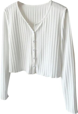 Women's Ribbed Knit Cardigans V Neck Long Sleeve Button Down Sweaters Fall Outfits in Saudi Arabia
