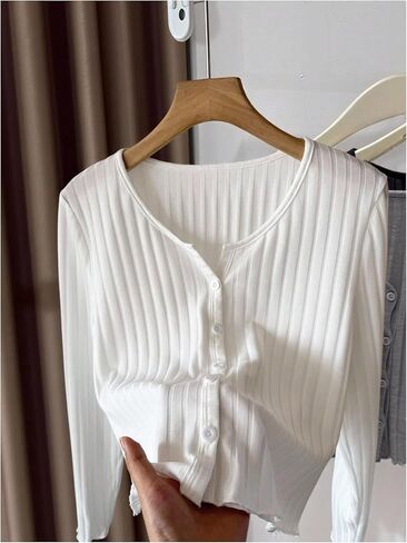 Women's Ribbed Knit Cardigans V Neck Long Sleeve Button Down Sweaters Fall Outfits in Saudi Arabia