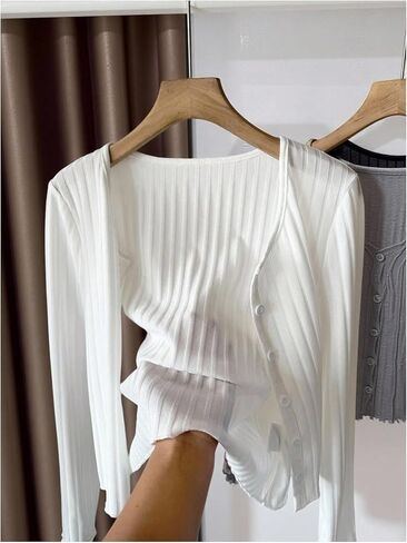 Women's Ribbed Knit Cardigans V Neck Long Sleeve Button Down Sweaters Fall Outfits in Saudi Arabia