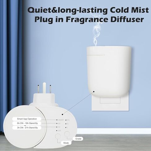 موزع روائح عطرية ذكي على الحائط، جهاز هواء لرائحة الزيوت العطرية المضغوطة بدون ماء، موزع عطور هواء بارد محمول للمكتب المنزلي هادئ ويدوم طويلاً 60 مل 500 متر مربع هدية للاسترخاء في المنزل الجديد in Kuwait