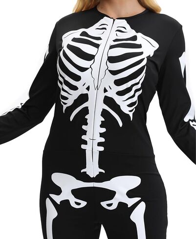 Skeleton Costume Women Front and Back Print Skeletons Sexy Form Fitting Bodysuit for Halloween in Saudi Arabia