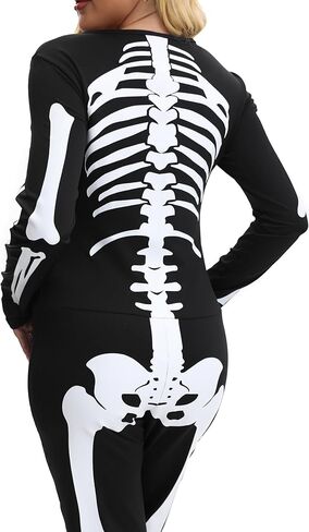 Skeleton Costume Women Front and Back Print Skeletons Sexy Form Fitting Bodysuit for Halloween in Saudi Arabia