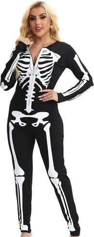 Skeleton Costume Women Front and Back Print Skeletons Sexy Form Fitting Bodysuit for Halloween in Saudi Arabia