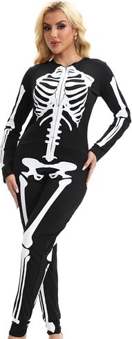 Skeleton Costume Women Front and Back Print Skeletons Sexy Form Fitting Bodysuit for Halloween in Saudi Arabia