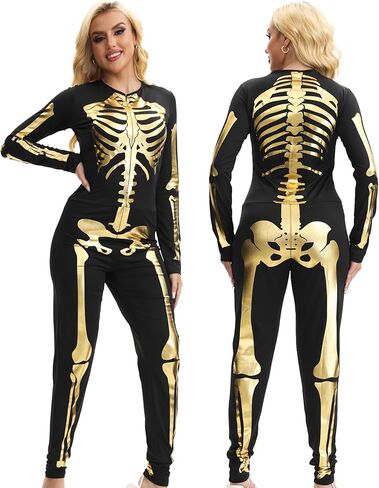 Skeleton Costume Women Front and Back Print Skeletons Sexy Form Fitting Bodysuit for Halloween in Saudi Arabia