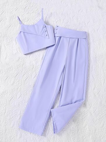 Girls 2 Piece Outfit Set Spaghetti Strap Crop Top and Wide Leg Pants Summer Fashion Suit for Kids and Teens in Saudi Arabia