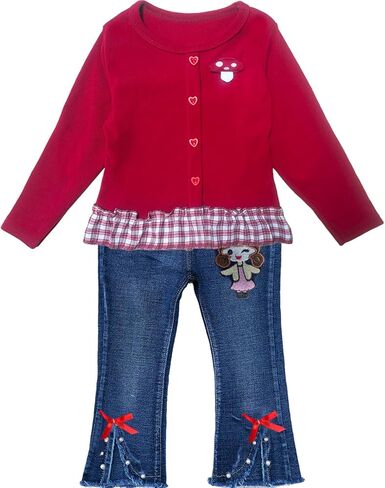 Peacolate 2-7T Spring Fall Little Girls 2pcs Clothing Set Pink T Shirt and Jeans in Saudi Arabia