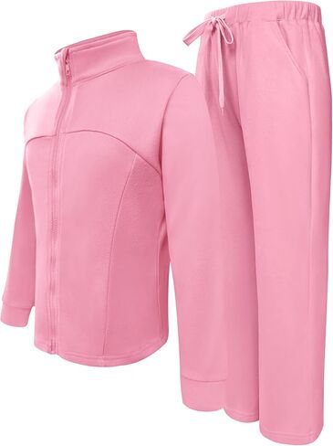 Yesfashion Girls 2 Piece Outfits Zip Up Long Sleeve Stand Collar Sweatshirt Drawstring Sweatpants with Pockets Tracksuit Sets in Saudi Arabia