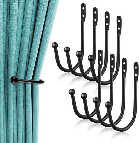 8 PCS Black Curtain Tie Backs Decorative Drapery Holders for Wall, Curtains Holdbacks Vintage Rustic Style Decor U Shaped Curtain Pull Backs,Black, Come with Screws in Saudi Arabia