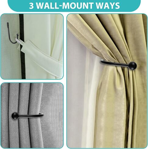 8 PCS Black Curtain Tie Backs Decorative Drapery Holders for Wall, Curtains Holdbacks Vintage Rustic Style Decor U Shaped Curtain Pull Backs,Black, Come with Screws in Saudi Arabia
