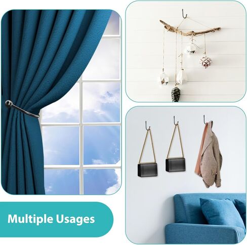 8 PCS Black Curtain Tie Backs Decorative Drapery Holders for Wall, Curtains Holdbacks Vintage Rustic Style Decor U Shaped Curtain Pull Backs,Black, Come with Screws in Saudi Arabia