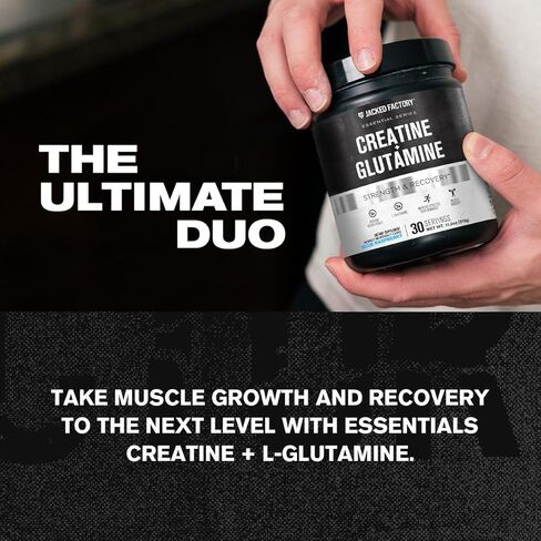 Jacked Factory Creatine + Glutamine - Creatine Supplement with L-Glutamine for Muscle Recovery, Muscle Growth, Increased Strength, Enhanced Energy Output, and Gut Health - 30 Servings, Blue Raspberry in Saudi Arabia