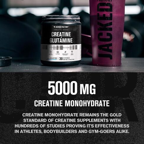 Jacked Factory Creatine + Glutamine - Creatine Supplement with L-Glutamine for Muscle Recovery, Muscle Growth, Increased Strength, Enhanced Energy Output, and Gut Health - 30 Servings, Blue Raspberry in Saudi Arabia