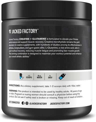 Jacked Factory Creatine + Glutamine - Creatine Supplement with L-Glutamine for Muscle Recovery, Muscle Growth, Increased Strength, Enhanced Energy Output, and Gut Health - 30 Servings, Blue Raspberry in Saudi Arabia
