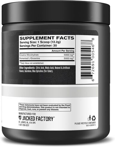 Jacked Factory Creatine + Glutamine - Creatine Supplement with L-Glutamine for Muscle Recovery, Muscle Growth, Increased Strength, Enhanced Energy Output, and Gut Health - 30 Servings, Blue Raspberry in Saudi Arabia