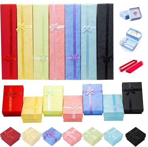 35Pcs 7.9 x 1.6 In Cardboard Gift Boxes with Bowknot Assortment Set, 7 Color Empty Package Box with Lids for Necklaces Bracelets Displaying Weddings Birthdays Anniversaries in Saudi Arabia