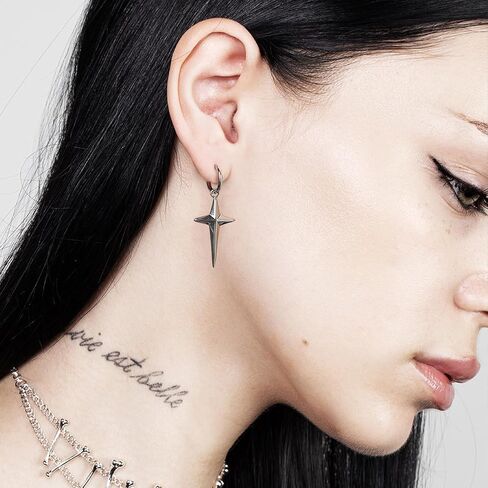 HZMAN Cross Star Hoop Earrings for Men Women Stainless Steel Hypoallergenic Lightweight Personalized Drop Dangle Earrings in Saudi Arabia