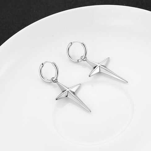 HZMAN Cross Star Hoop Earrings for Men Women Stainless Steel Hypoallergenic Lightweight Personalized Drop Dangle Earrings in Saudi Arabia