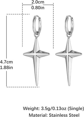 HZMAN Cross Star Hoop Earrings for Men Women Stainless Steel Hypoallergenic Lightweight Personalized Drop Dangle Earrings in Saudi Arabia